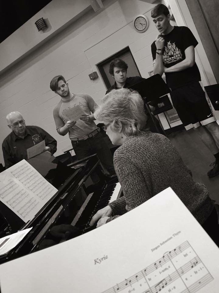 Learning a "Kyrie" written by Dr. Jürgen Thym to be recorded and presented to him - Spring 2018